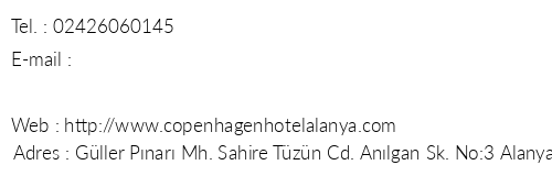 Copenhagen Otel telefon numaralar, faks, e-mail, posta adresi ve iletiim bilgileri